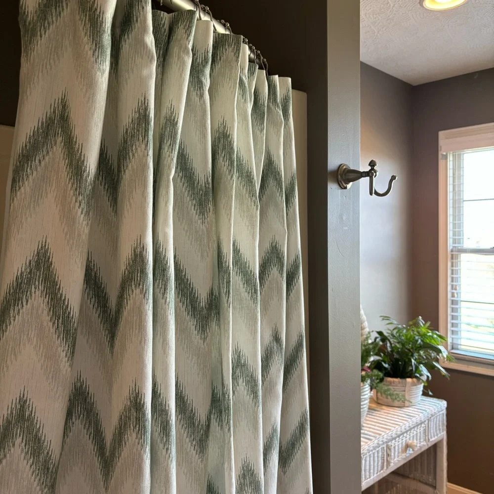 Lillian August Home Chevron print shower curtain sage green white gray LIKE NEW